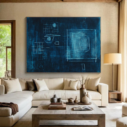 Blue Chalk Drawing Abstract Art for Creative Playroom & Artistic Studio SC348