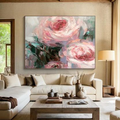 Soft Pink Rose Oil Painting for Romantic Wedding Venue Decor DLZ3108