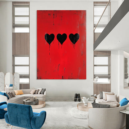 Red and Black Hearts Art for Edgy Café & Contemporary Home Bedroom STSC1442