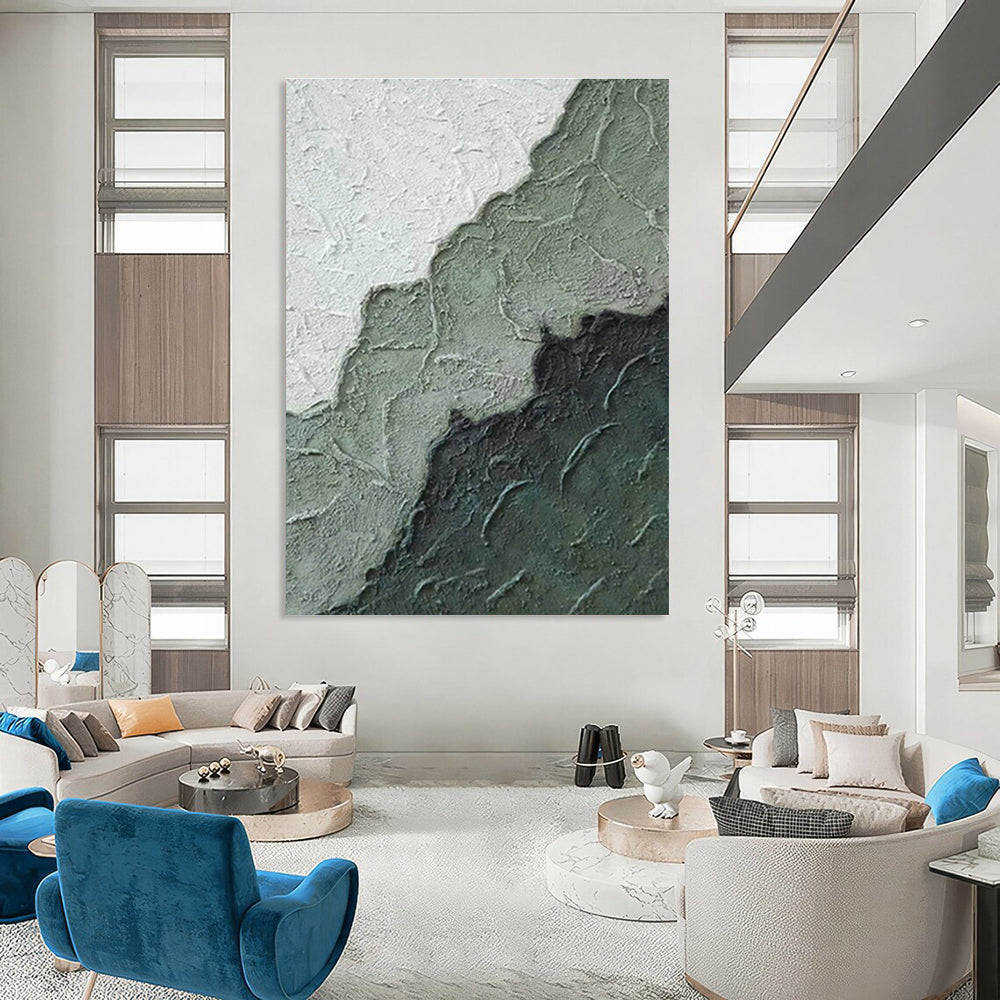 Gray - White - Green Textured Abstract Art for Minimalist Bedroom & Contemporary Art Space DLZ1219