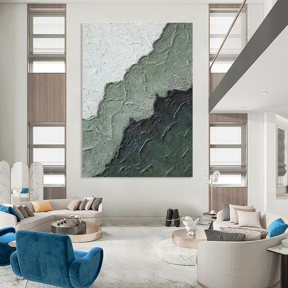 Gray - White - Green Textured Abstract Art for Minimalist Bedroom & Contemporary Art Space DLZ1219