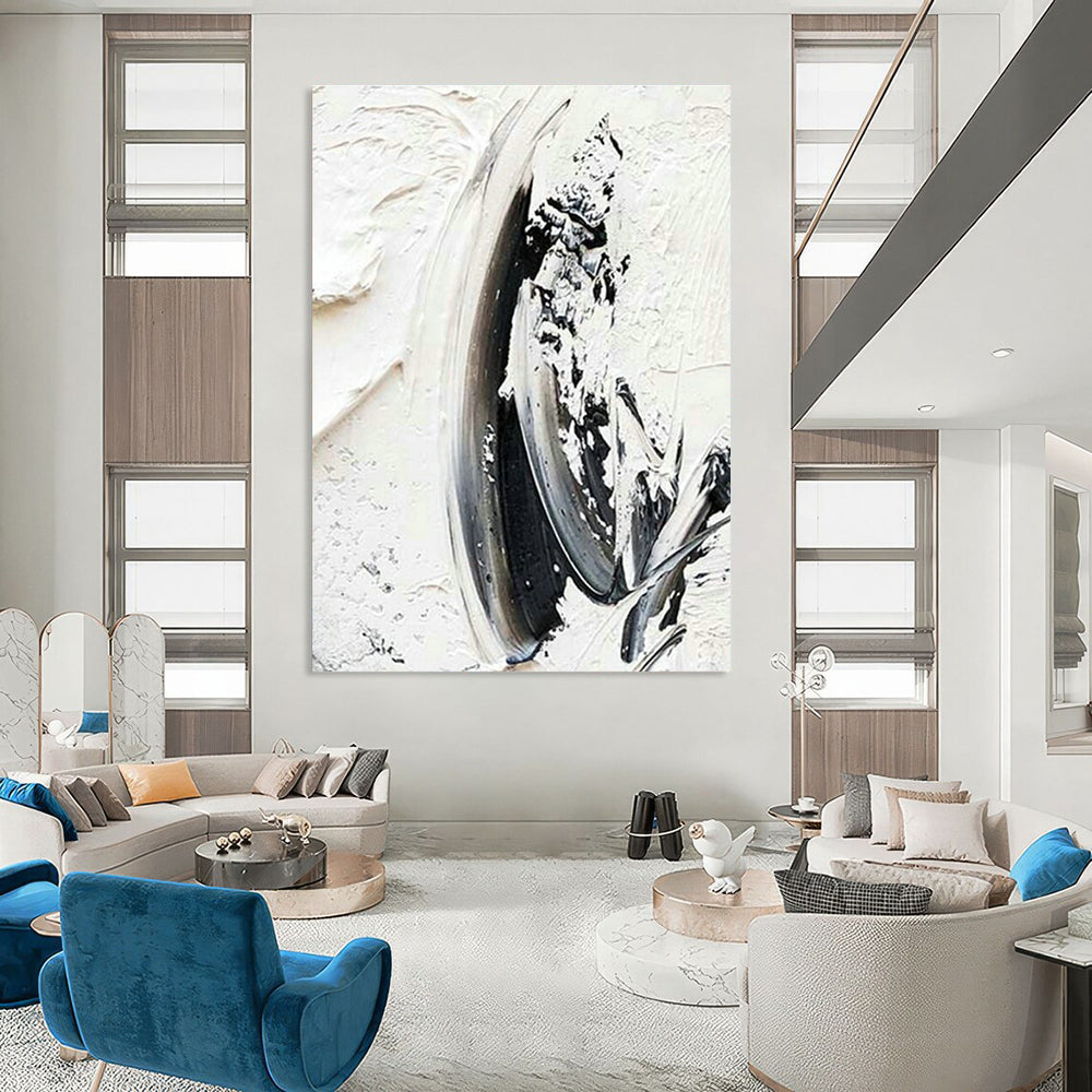 Black - White Textured Abstract Art for Minimalist Living Room & Modern Art Gallery DLZ1570