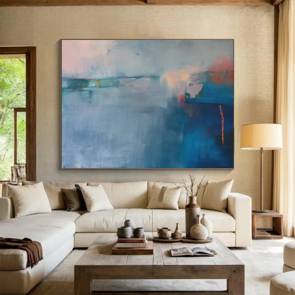Light - Blue Abstract Landscape Art for Coastal - Themed Guest Room DLZ2861