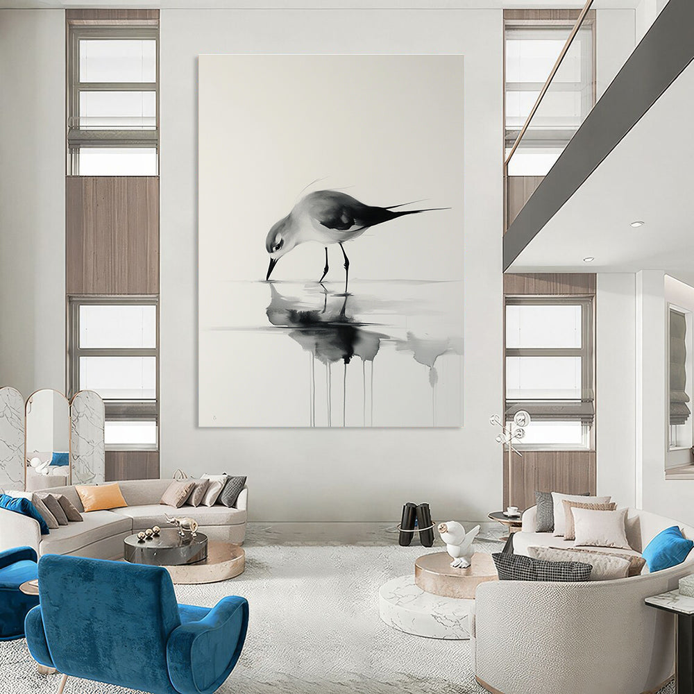 Ink Wash Bird Drinking for Zen - Inspired Office & Traditional Tea House STSC906