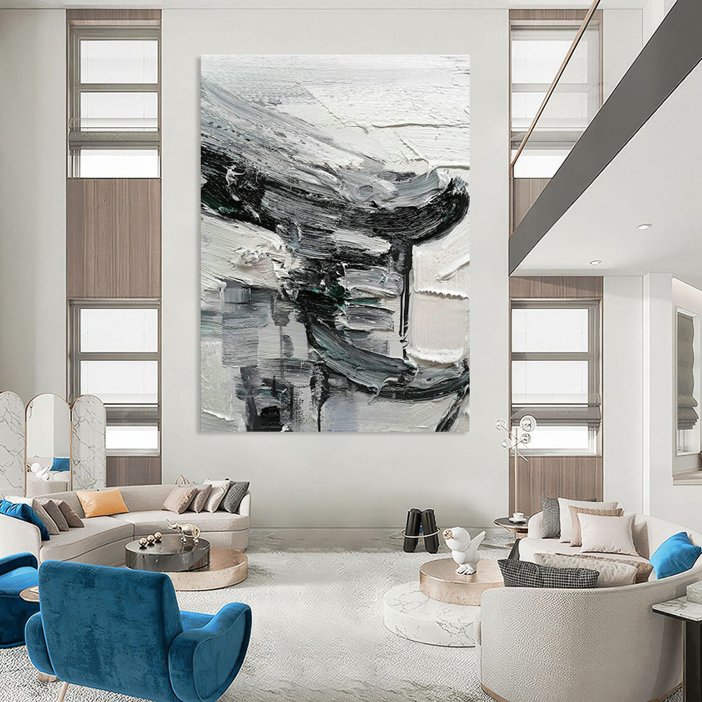 Black - White - Gray Abstract Painting for Minimalist Gallery & Modern Loft DLZ1304