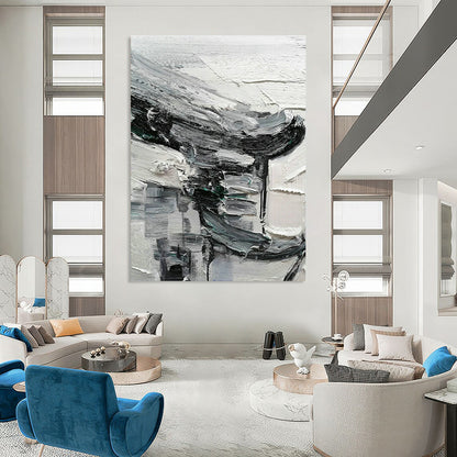 Black - White - Gray Abstract Painting for Minimalist Gallery & Modern Loft DLZ1304