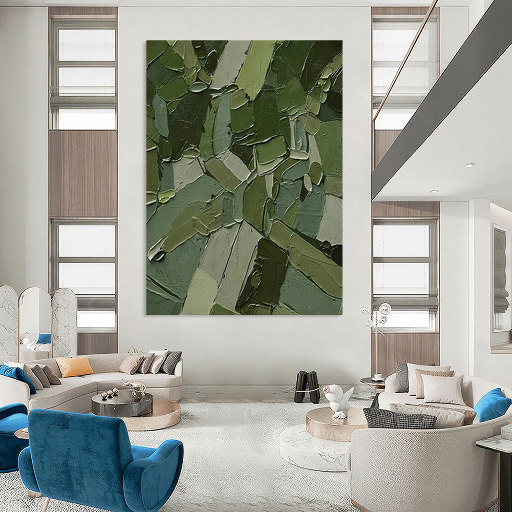 Dark Green Patchwork Abstract Art for Modern Office & Eco - Friendly Café DLZ1218