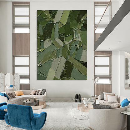 Dark Green Patchwork Abstract Art for Modern Office & Eco - Friendly Café DLZ1218