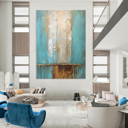 Teal and Gold Textured Abstract for Luxury Hotel Lobby & Art Deco - Themed Space STSC602