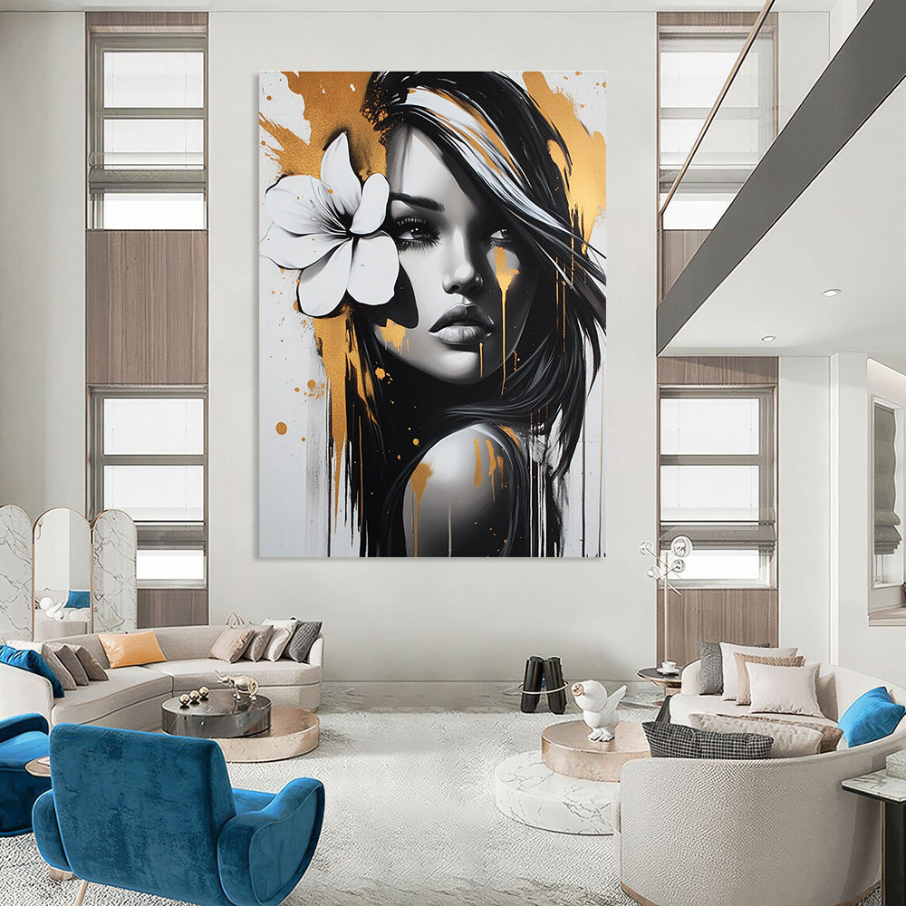 Monochrome Woman with Gold Accents for Luxury Beauty Salon & Contemporary Art Lounge STSC904