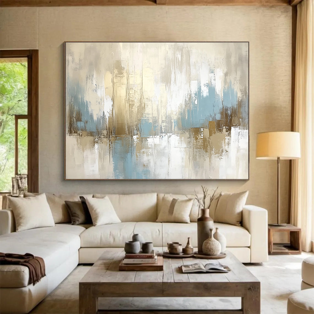 Beige Blue Abstract Art for Modern Living Room & Corporate Office Lounge SC097