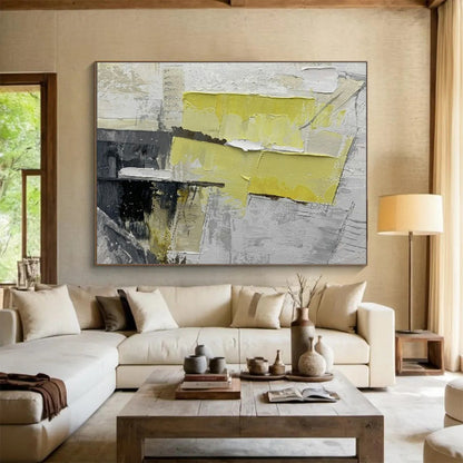 Yellow - Gray Collage Abstract Art for Industrial Loft DLZ2979