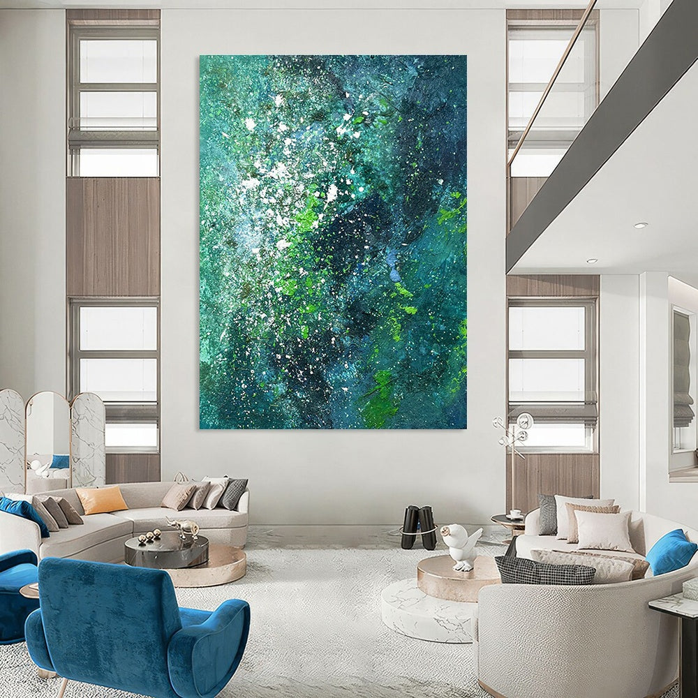 Blue - Green Starry Art for Cosmic - Themed Bar & Nature Lover’s Lounge DLZ1036