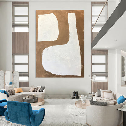 White Shapes on Brown Abstract Geometric Art for Modern Home Lobby & Avant - Garde Home Library STSC1484
