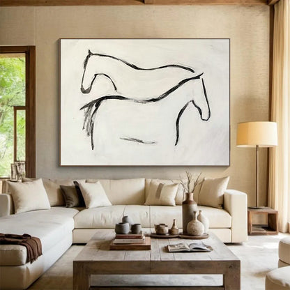 Minimalist Two - Horse Line Art for Rustic Ranch House Studies DLZ3135