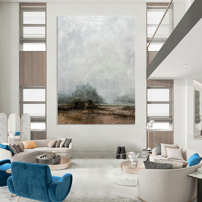 Misty Field Landscape Art for Rustic Countryside Inn & Nature - Inspired Reading Nook DLZ2210