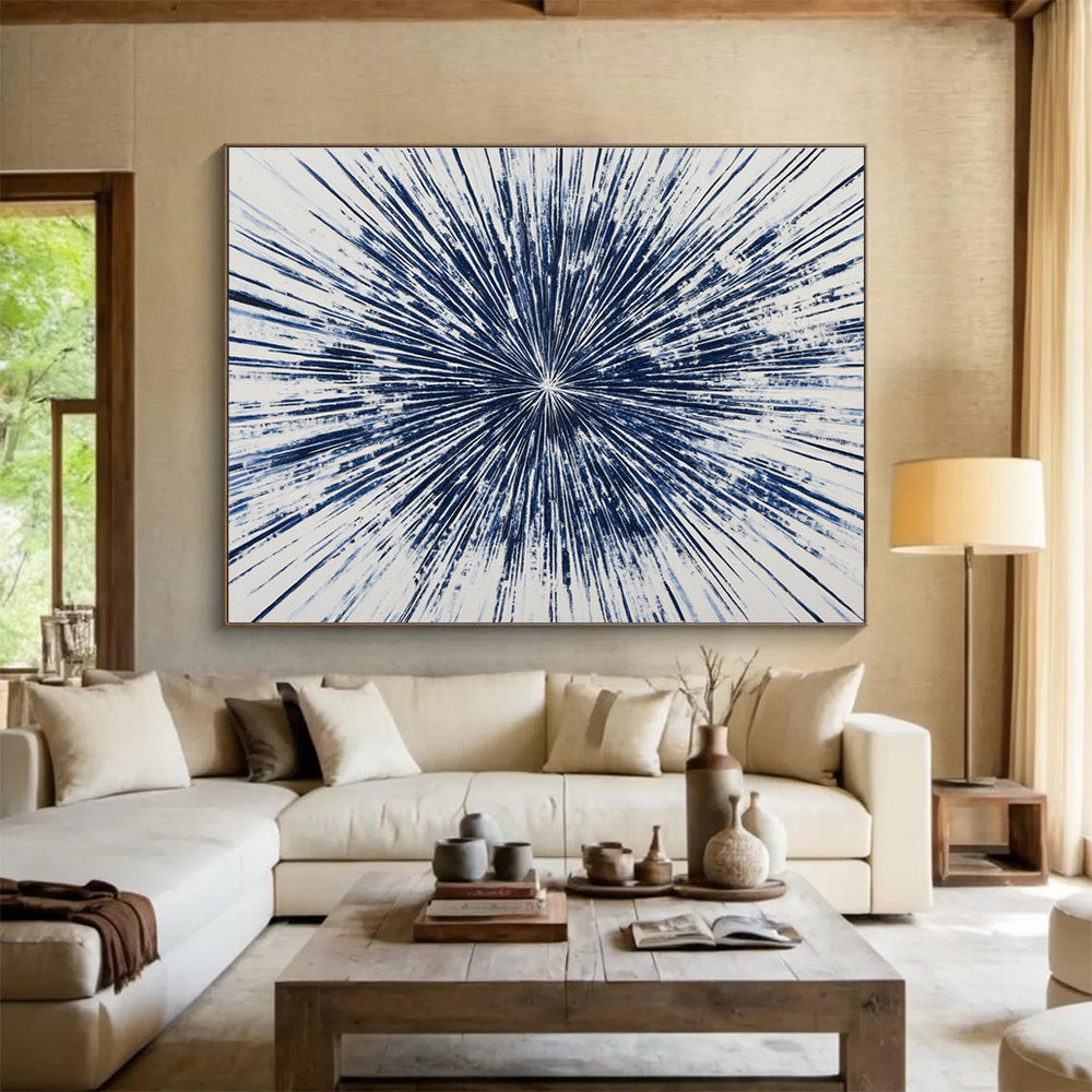 Blue Radial Burst Art for Modern Office Lobby & Art Gallery SC430