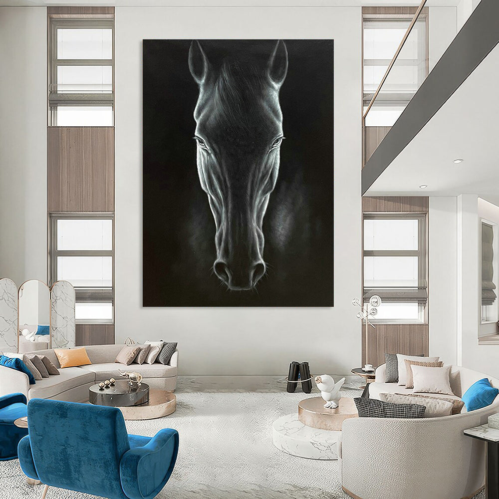 Black Horse Portrait Art for Equestrian Estate & Sophisticated Home Office DLZ1989
