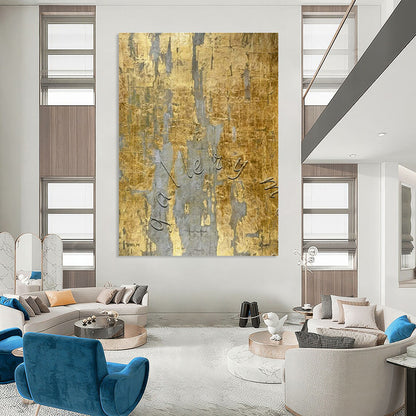 Gold - Gray Textured Abstract Art for Gallery - Themed Restaurant & Upscale Home Library DLZ1775