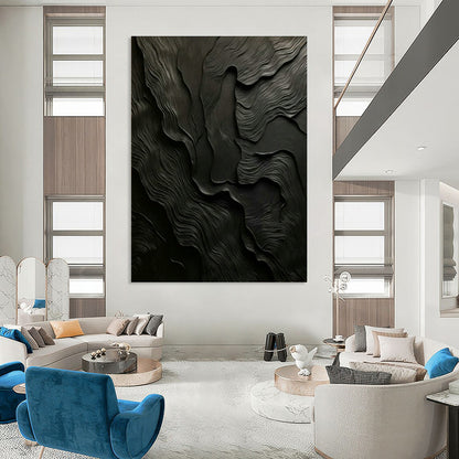 Black Wave Relief Art for Minimalist Home Theater & Sophisticated Lounge DLZ1718