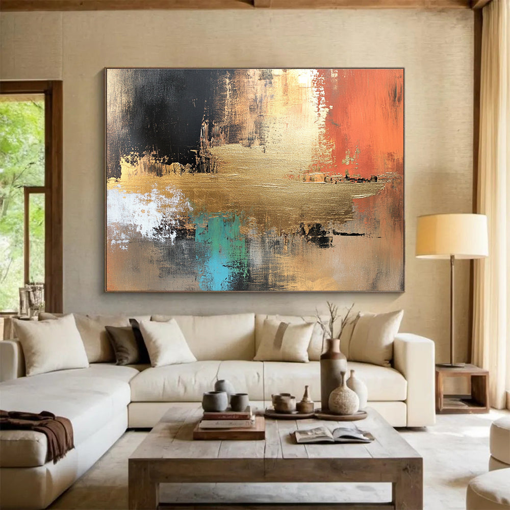 Gold Accent Abstract Art for Luxury Hotel Lobby & Sophisticated Home Office SC091