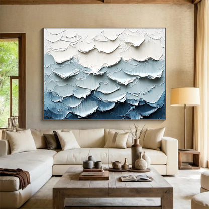 Textured Blue Waves Art for Nautical Home & Luxury Spa SC205