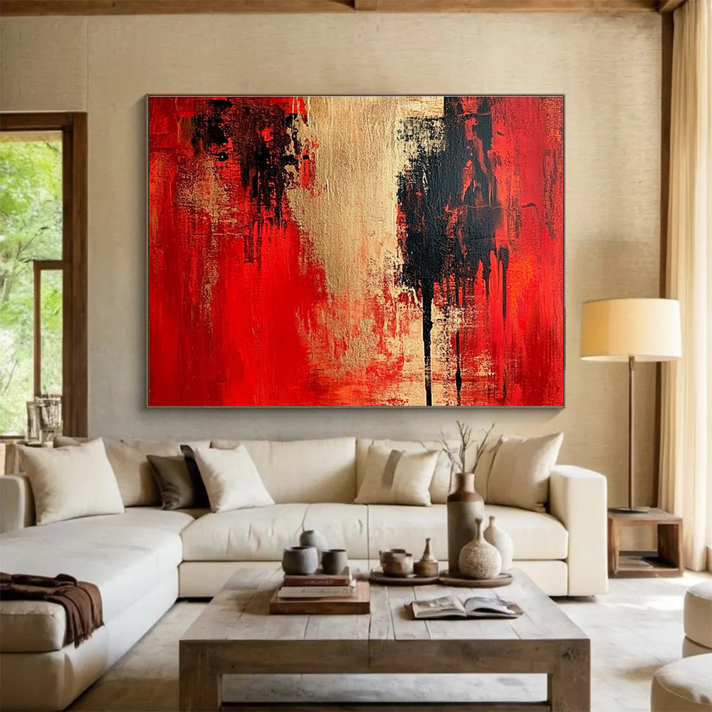 Red and Gold Abstract Art for Luxury Hotel Lobby & Opulent Home Office SC272