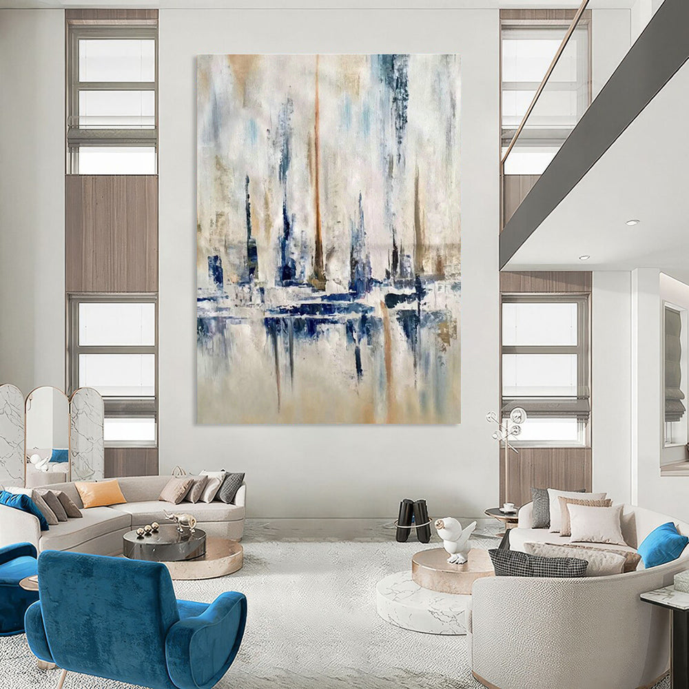 Blue - Grey City Abstract Art for Living Room & Office DLZ0473