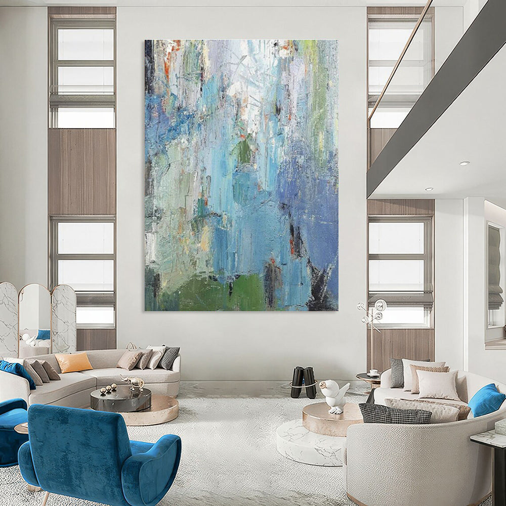 Blue - Green Abstract Art for Coastal Home Living Room Walls DLZ0270