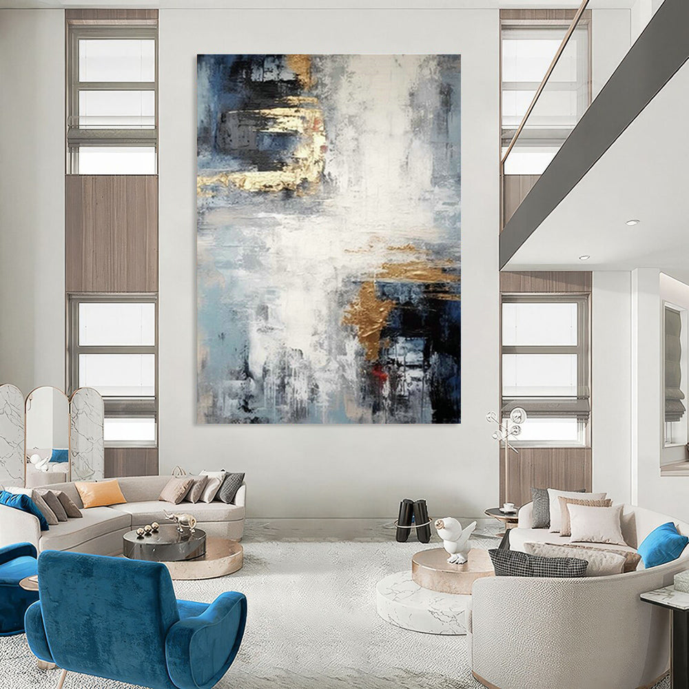 Blue - Gold Abstract Painting for Living Room & Dining Room DLZ0366