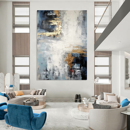 Blue - Gold Abstract Painting for Living Room & Dining Room DLZ0366