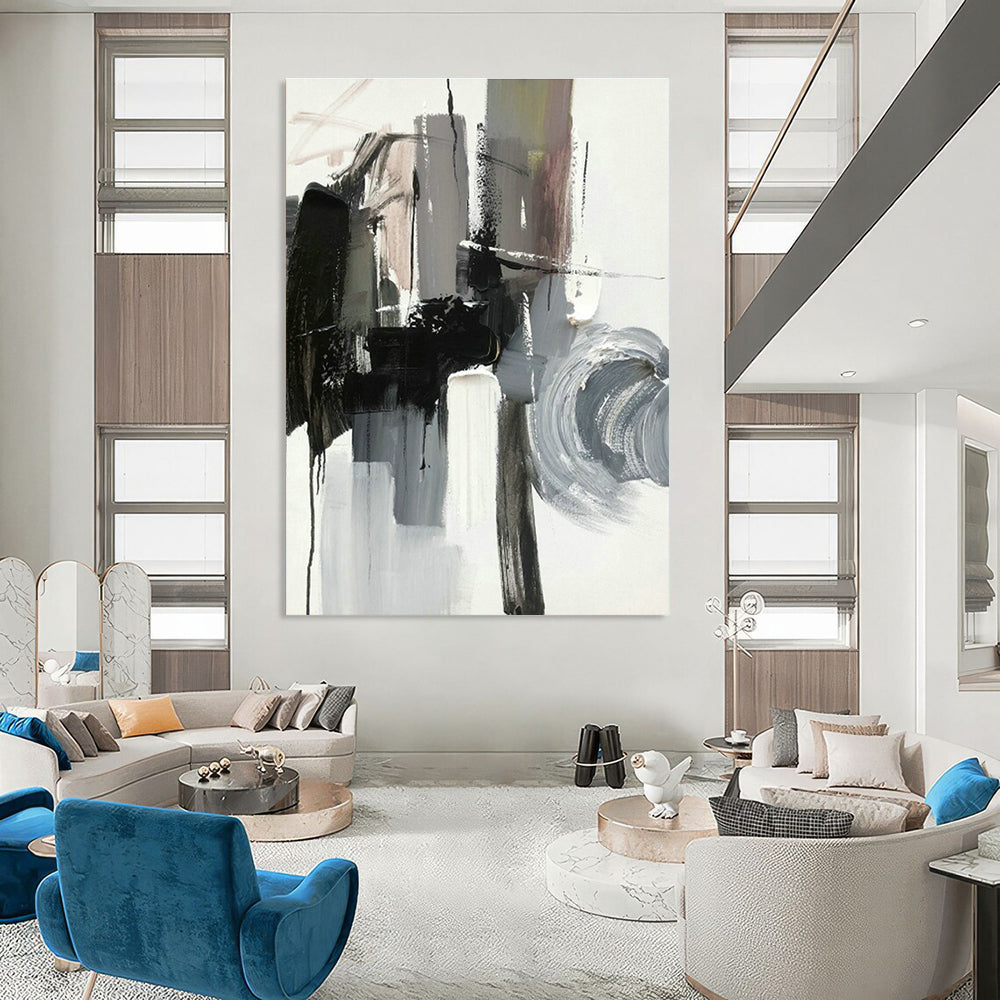 Black - Gray - White Abstract Art for Gallery - Style Home Office & Monochrome Art Gallery DLZ1278
