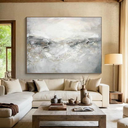 Grey - White Abstract Landscape Art for Serene Home Office DLZ2825