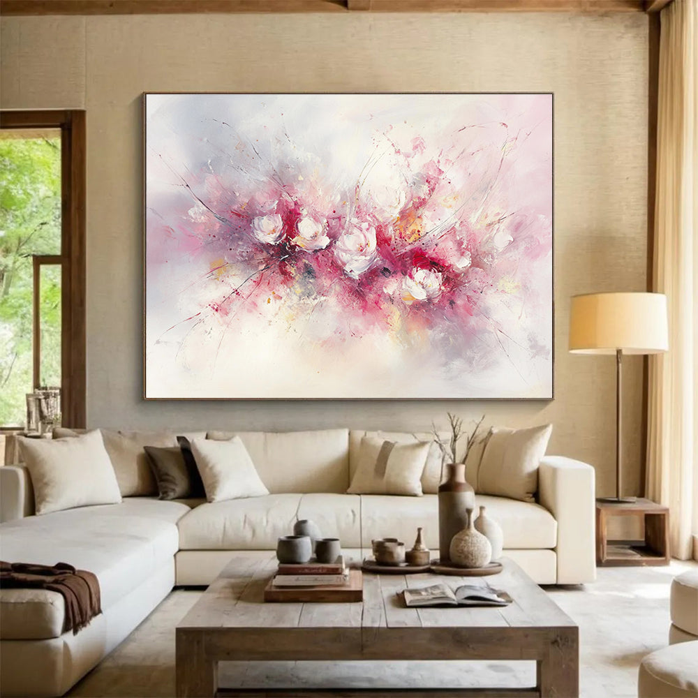 Soft Pink Flower Blossoms Art for Elegant Bedroom & Serene Spa SC191