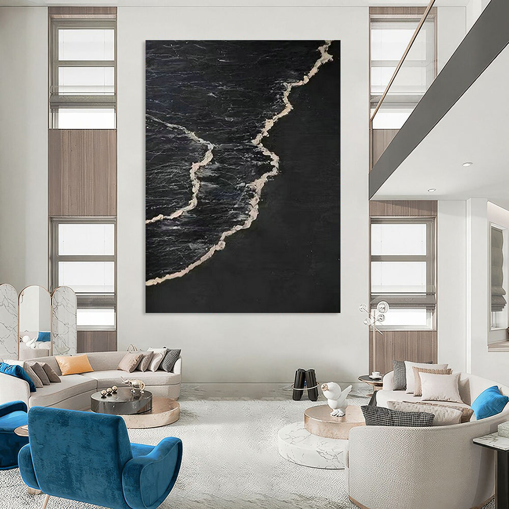 Black - Base Silver Wave Abstract for Avant - Garde Gallery & Nocturnal Music Venue DLZ0966