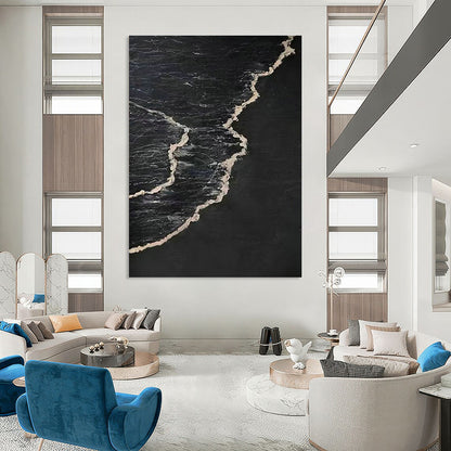 Black - Base Silver Wave Abstract for Avant - Garde Gallery & Nocturnal Music Venue DLZ0966