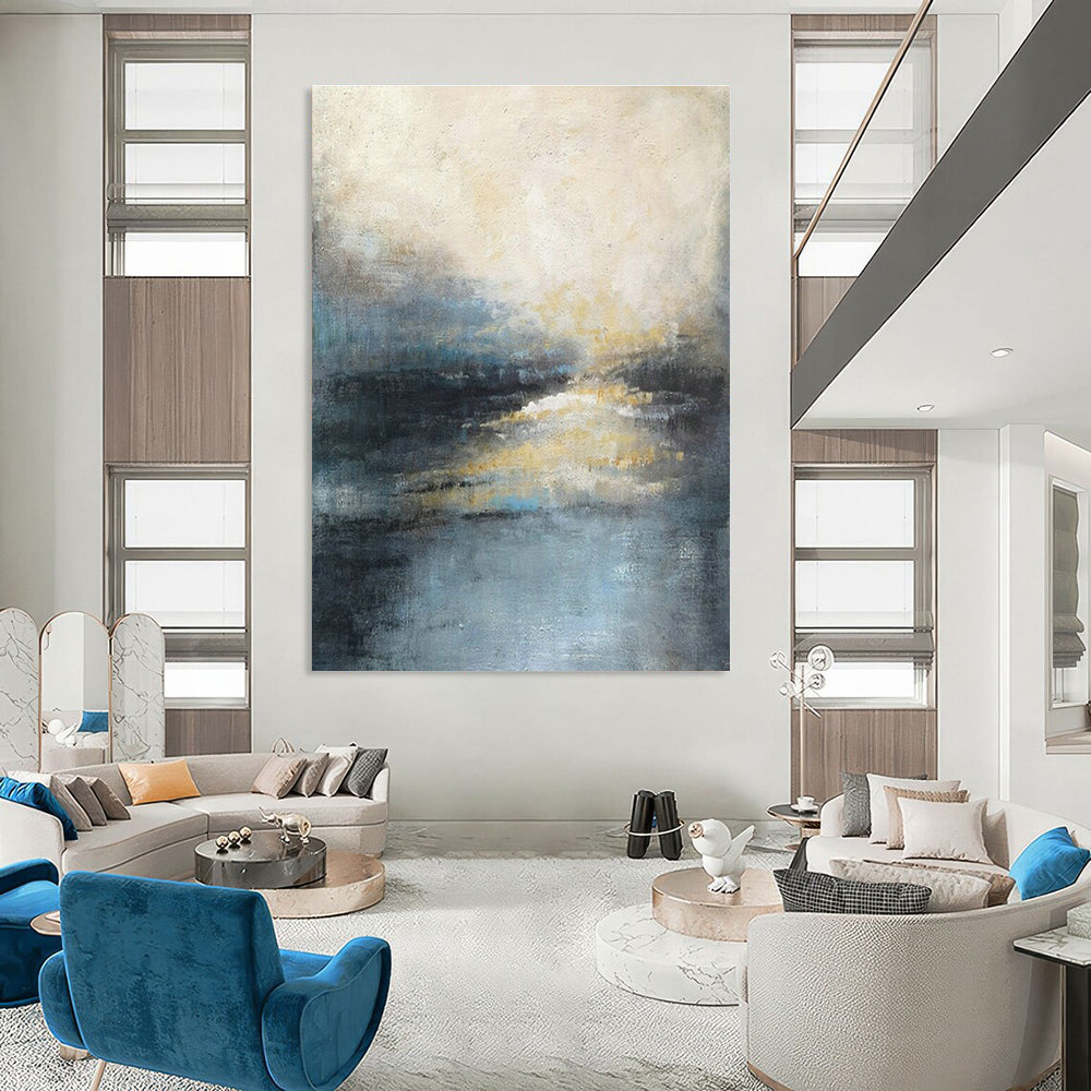 Blue - Gray Abstract Landscape Art for Modern Spa & Art - Loving Home Living Room DLZ2063