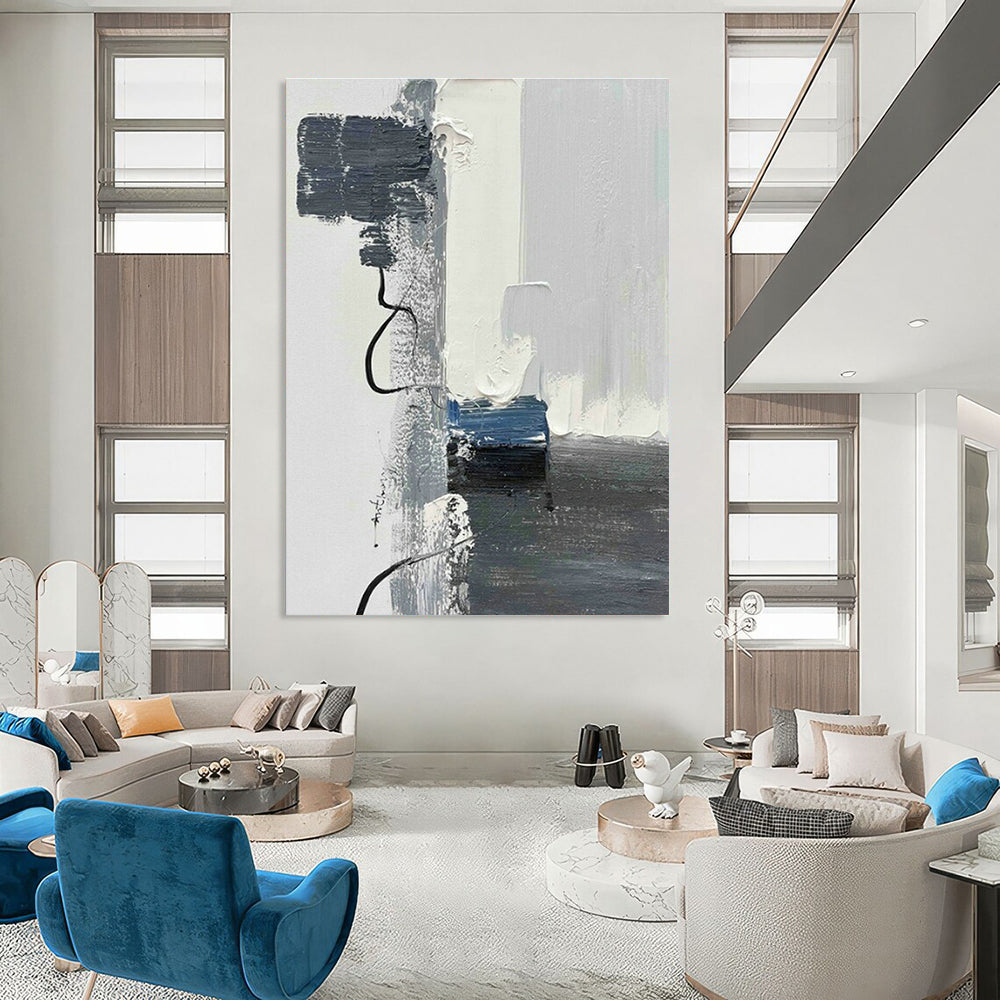 Gray - Blue - White Abstract Art for Minimalist Living Room & Wellness Spa Reception DLZ1672