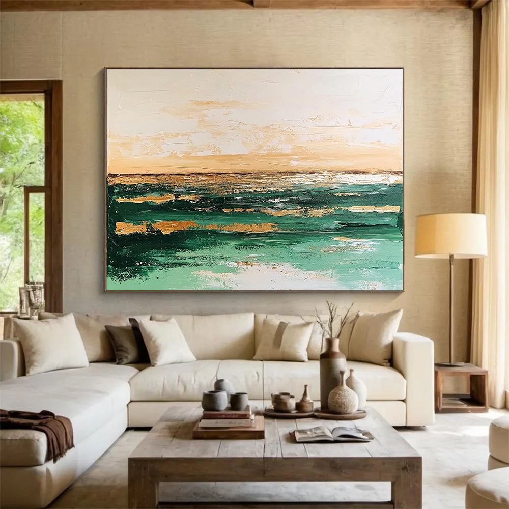Green and Gold Sea Abstract Art for Coastal Resort Lobby & Luxury Yacht Club SC080