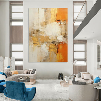 Gold - Orange - White Abstract Art for Luxury Hotel Lobby & Upscale Home Living Room DLZ1699