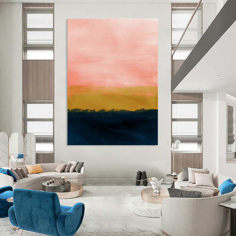 Pink - Yellow Sunset Abstract Art for Beach House & Bohemian Living Room DLZ0675