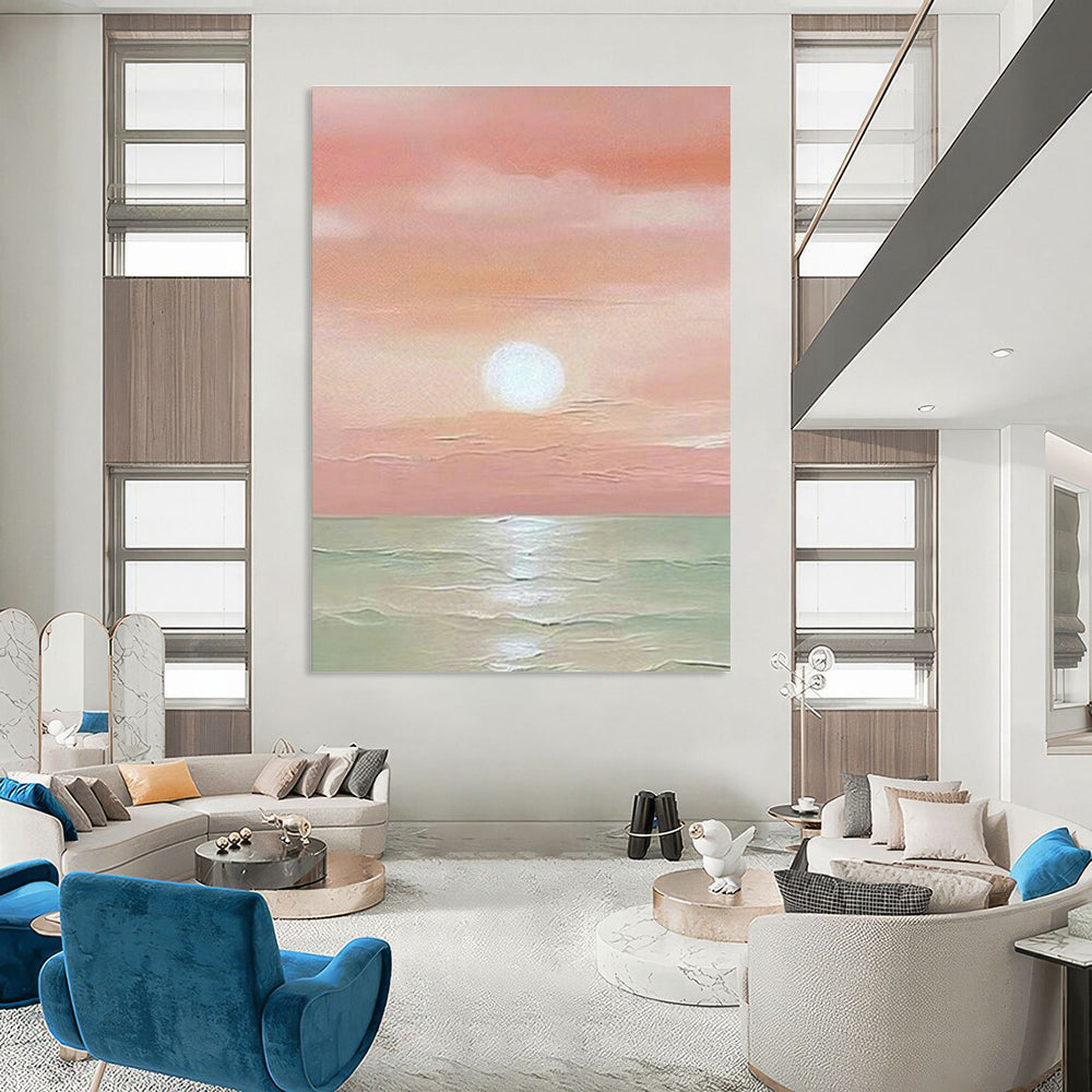Pink Sea Sunrise Art for Coastal Bedroom Wall Decor DLZ0280