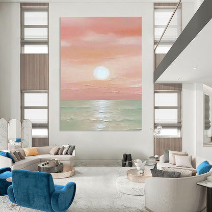 Pink Sea Sunrise Art for Coastal Bedroom Wall Decor DLZ0280