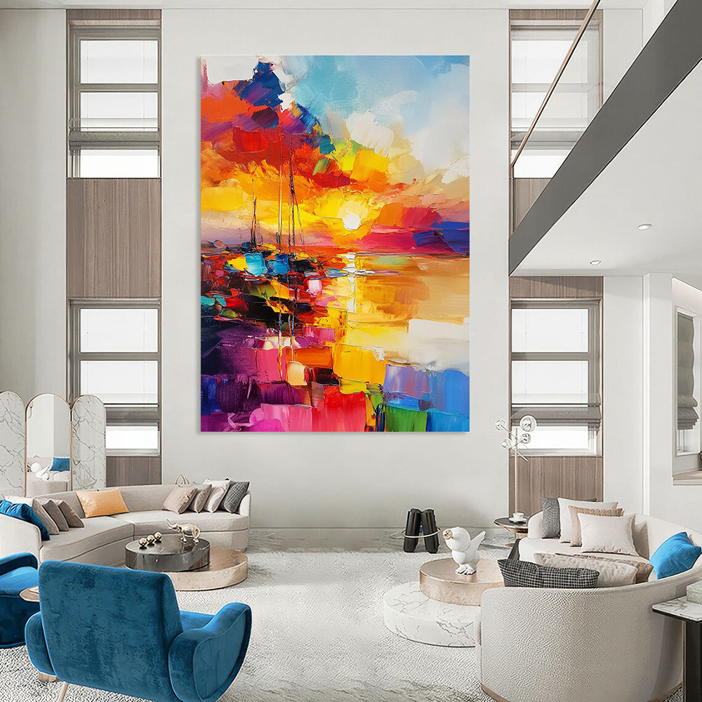 Colorful Sunset Sailboats Art for Beachfront Restaurant & Vibrant Home Dining Room STSC1422