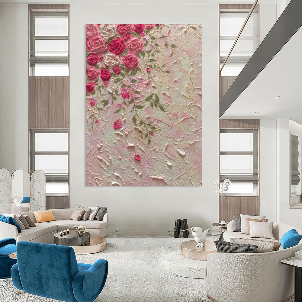 Textured Pink Floral Relief Art for Bridal Suite & Tea Parlor DLZ0603