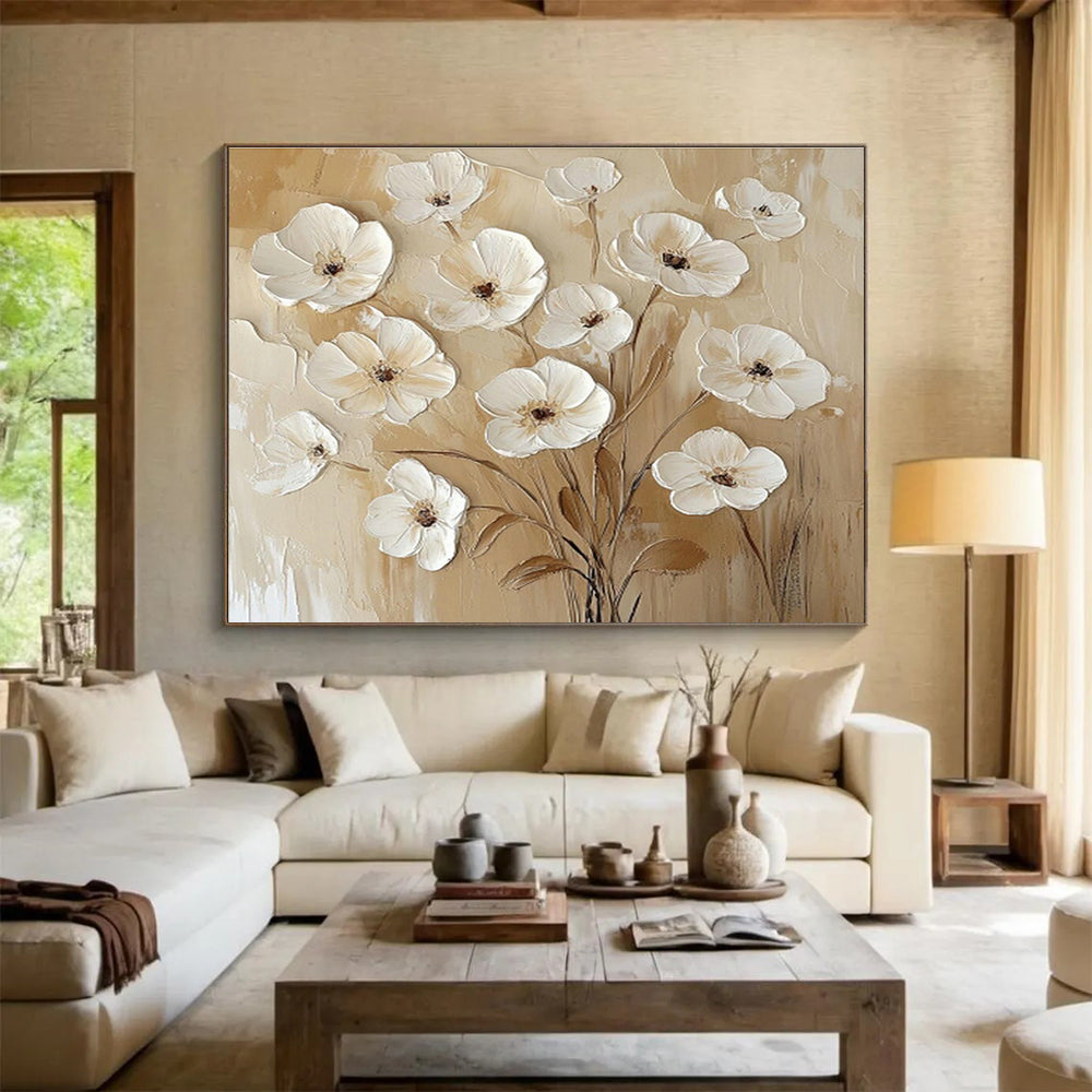3D Textured Floral Oil Painting for Living Room Elegant Decor DLZ2693