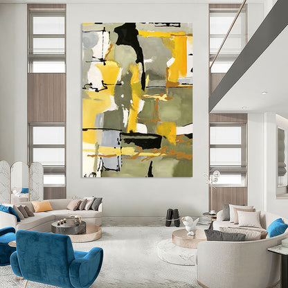 Yellow - Grey Line Abstract Art for Living Room & Studio DLZ0533