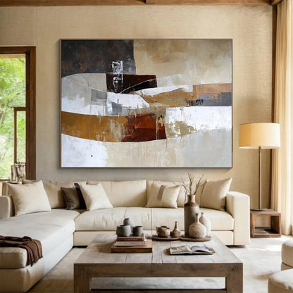 Earth - Toned Abstract Blocks Art for Minimalist Office & Industrial - Chic Café SC321