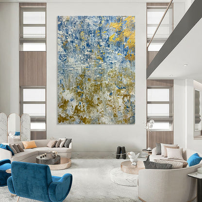 Blue & Gold Abstract Art for Luxury Hotel Lobby & Coastal Home DLZ2381