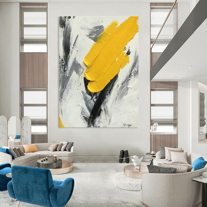 Yellow - Gray Brushstroke Abstract Art for Mid - Century Modern Living Room & Art Teacher’s Studio DLZ1457